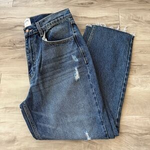 Twelve by Twelve Distressed Straight Leg Denim Jeans Raw Hem Medium Wash Size 30